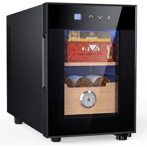 KingChii 16L Cigar Cooler Humidor with Cooling Control System, Electronic Cigar Cabinet Spanish Cedar Shelves & Digital Hygrometer, Father Day Gifts for Men (2 Layers 100 Capacity）