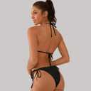 Cheeky Triangle Bikini Sets for Women Sexy String Bathing Suit 2 Piece (Black, S)