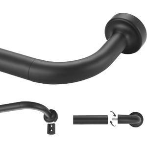 Black Curtain Rod for Windows 28 to 56 Inch, Internal Splicing 1 Inch Diameter Disc, Adjustable Room Darkening Curtain with Aluminum Finials and Brackets, Wrap Around Design