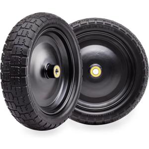 4.00-6 Flat Free Solid Polyurethane Tire and Wheel 2 Pcs, 13 Inch PU Airless Tires Replacement with 5/8" Ball Bearings, Easy Fit for Lawn Garden Carts, Hand Trucks, Generators More, 2 Pack