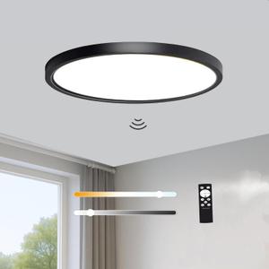 12 Inch Motion Sensor Ceiling Light Indoor,Motion Sensor Fixture Indoor for Closet Hallway Laundry Porch Pantry, Dimmable Ceiling Lights 3000k/4000k/6000k Black