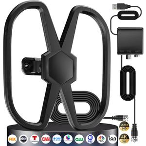 TV Antenna Outdoor - Support 2 TVS, 4000+ Miles Long Range Digital Antennas Smart TV Indoor, Best Antennas 360 Reception Local Channels,Strongest HDTV Signal Amplifier-Support 8K 4K 1080p-38FT Cable (black)