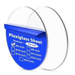 Art3d 2Pcs 1/8" Round Clear Acrylic Sheets, 6 Inch Diameter Transparent Circle Blanks, Round Plexiglass Disc, Circle PET Panel for DIY, Cake, Crafts, Table Top