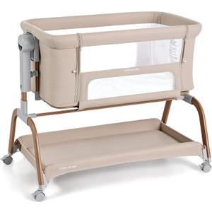 ANGELBLISS 3-in-1 Baby Bassinet, Rocking Bedside Bassinet, 6 Heights, Khaki, Crib