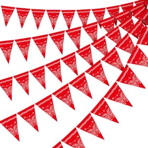 Glenmal 5 Pack Western Cowboy Party Decorations Bandana Pennant Banner Black Red Country Rodeo Pennant Flags for Adults Birthday Wild West Cholo Party Decor, 7.4 x 10.8 Inch(Red)