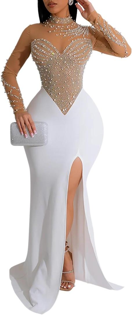 Women Sleeveless Off Shoulder Split Evening Cocktail Long Dress (X-Large, 91013-apricot)