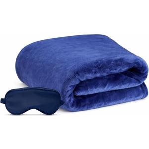 Travel Blanket, Airplane Blanket, Ultra-Soft, Warm & Lightweight, 65x40 in, Outdoor Blanket Essentials for Women, Men & Kids, Included Eye Mask, Luggage Sleeve & Backpack Clip Grey (Navy Blue)