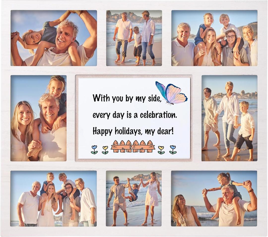 4x6 Collage Picture Frame for Family Photos  8 Openings Picture Frame for Wall Decor Display with DIY Whiteboard for Personalized Messages  Versatile Hanging or Tabletop Design  Ideal for Living Room and Thanksgiving Blessings