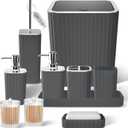 Bathroom Accessories Set - Gorgeous Grey Bathroom Set, 10PC Bathroom Accessory Set, Gray Bathroom Accessories Set, Trash Can, Qtip Holder Dispenser & Soap Dispenser