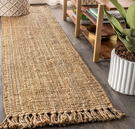 JONATHAN Y Handwoven Jute Fringe Natural Runner Rug, 2x8, Pata, Bohemian, Rustic, Cottage, Easy-Cleaning for Living Room, Bedroom, Kitchen, Non-Shedding (NRF103A-2)