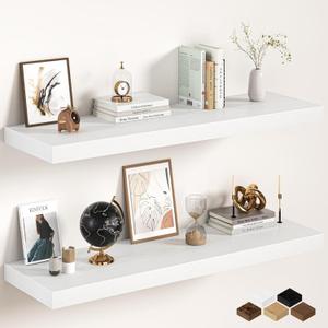 White Floating Shelves 48Inch Long, 12 Inch Deep Floating Shelves for Wall, 48 x 12 Large Floating Shelf for Fireplace Mantel, 2" Thicked Rustic Wall Shelves for Living Room, Bedroom Storage, 2 Packs