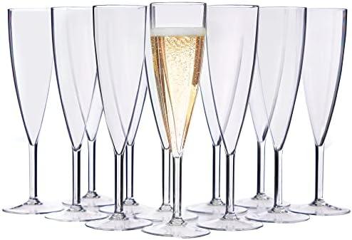 US Acrylic Plastic Reusable Champagne Flute (Set of 12) Clear 5oz Stems | BPA-Free, Shatterproof, Made in USA | Top-Rack Dishwasher Safe