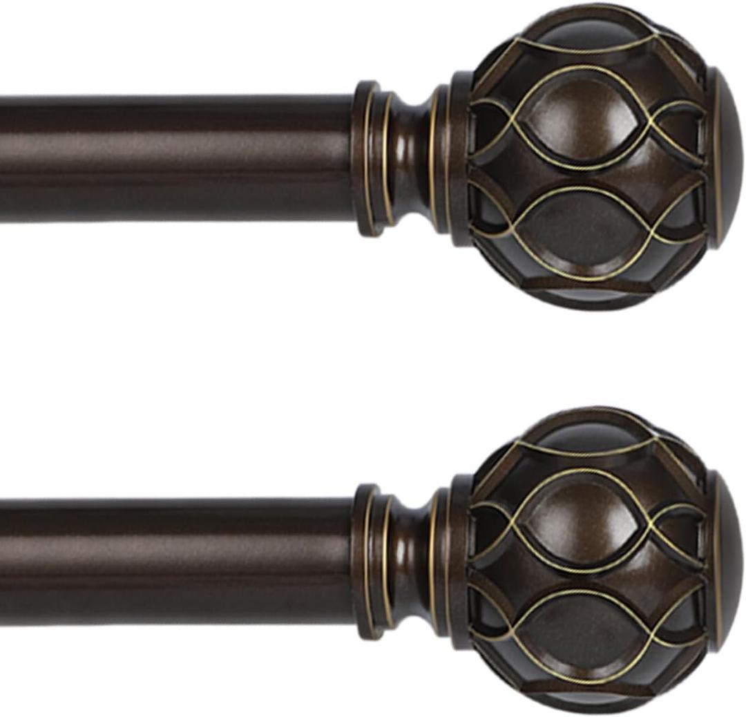 Bronze Curtain Rods for Windows 2 Pack:Farmhouse Boho Decorative Curtain Rod for Bedroom Living Room,Heavy Duty Adjustable Rustic Drapery Rods with Vintage Coastal Finials,Antique Bronze 36-88"
