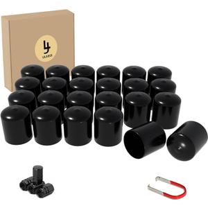 Lug Nut Covers- 24PCS 21-23mm Inner Flexible Fit Anti-Skid Treatment Wheel Lug Nut Cap with Removal Clip and 4 Tire Valve Stem Caps (Black)