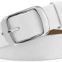 WHIPPY Women Leather Belts for Jeans Pants Fashion Dress Belt for Women with Solid Pin Buckle (M: Fit for Waist Size 30"-35", 2-white)