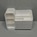 HBlife Makeup Organizer with Brush Holder for Vanity, Large Plastic Bathroom Countertop Organizer Skin Care Storage, Easy to Store Lipsticks, Nail Polishes, Perfumes, Eyeshadow Palettes, All White