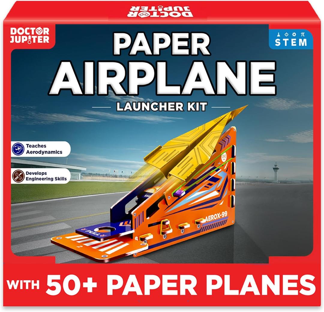 Doctor Jupiter Paper Airplane Book Kit, Crafts for Kids Ages 6+ | Birthday Gift Ideas for 6-7-8-9-10-11-12 Year Old Boys & Girls | Learning & Educational STEM Toy with 50 Paper Airplanes and Launcher
