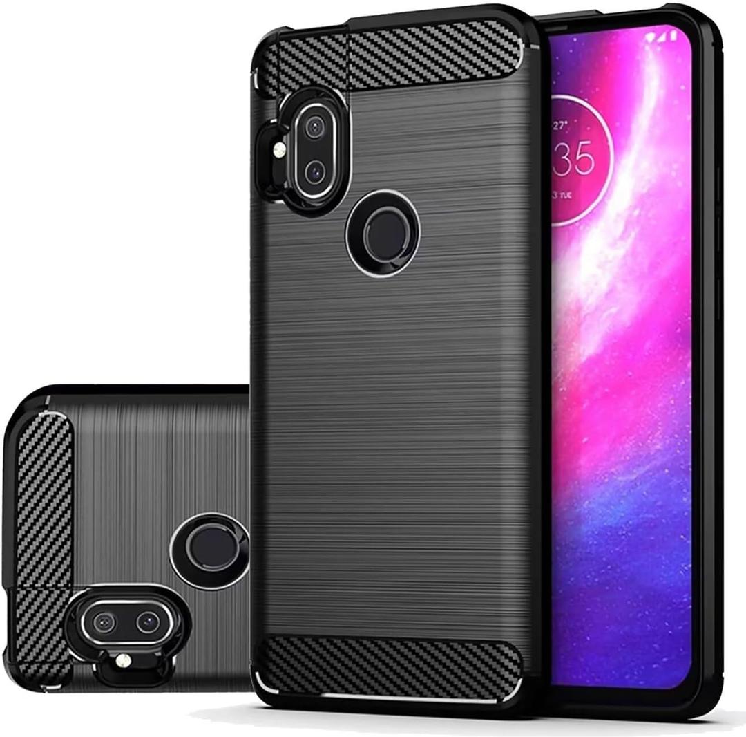 Case for Motorola One Hyper Case, Moto One Hyper XT2027 Case, Slim Thin Carbon Fiber Phone Case TPU Soft Back Cases Anti-Scratch Shockproof Protective Cover for Motorola Moto One Hyper Black