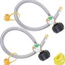 15 in RV Propane Hoses with Gauge, Stainless Steel Braided Camper Tank Hose,Propane Pigtail Hose Line for Camper Standard Dual Stage Regulator,1/4-Inch Male,40Lb 250PSI,NPT x QCC1 Fittings.
