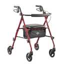 Medline Superlight Folding Aluminum Mobility Rollator Walker, Red, 250 lb.