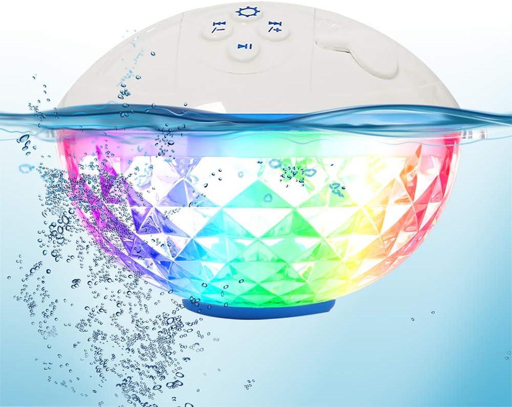 Blufree Floating Pool Speaker w/Colorful Lights, Portable Wireless Pool Speaker Bluetooth Waterproof IP68, Built-in Mic & Crystal Clear Sound Floating Hot Tub Speakers for Pools Party Outdoor (White)