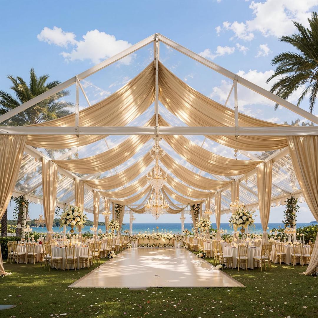 20ftx40ft Champagne Gold Ceiling Curtain for Wedding Parties, 60"W x 480"L