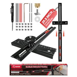 Saker 4-in-1 Scriber Marking Line Ruler, 29.5in Spliceable Extended T Square with Pencil, Precision Line Drawing & Drilling Positioning Tool, Cabinet Hardware Jig with Angle Adjustment for Woodworking