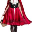 little red devil riding hood costume women, Christmas Halloween Party Dress with Cape Adult cosplay (Small)