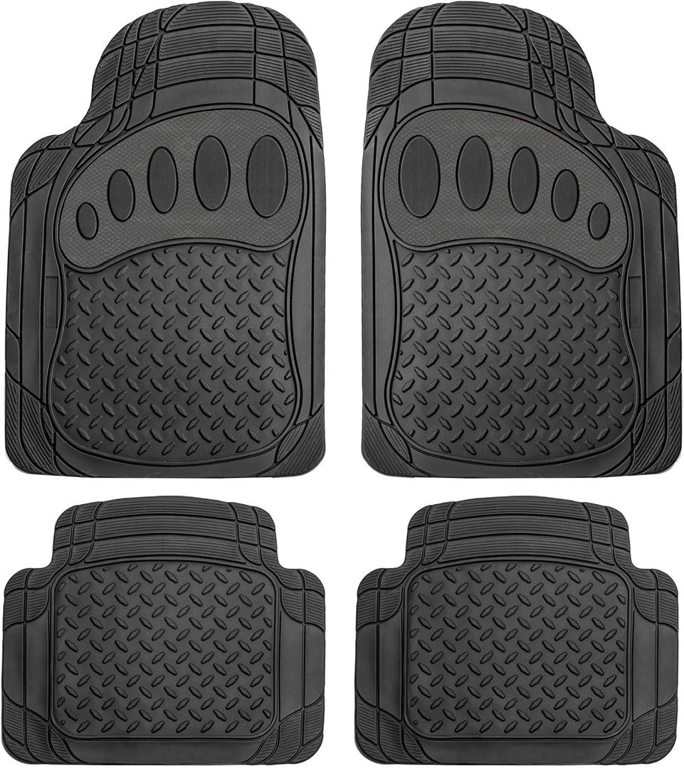 FH Group Automotive Floor Mats Heavy Duty Footprint Design Rubber Floor Mats for Cars,Universal Fit Full Set,Climaproof Floor Mats Trimmable Floor Mats for Most Sedan, SUV, Truck Floor Mats Black