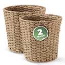 84ECO 2-Pack 3 Gallon Wicker Trash Cans for Bathroom, Bedroom, Office - Decorative Waste Basket (Natural Paper, 3 Gallons)