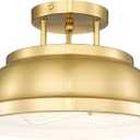 zeyu 2-Light Vintage Flush Mount Light Fixture, Semi Flush Ceiling Light Fixture for Bedroom Kitchen, Metal Dome Shade in Brushed Gold Finish, ZY29-F BG