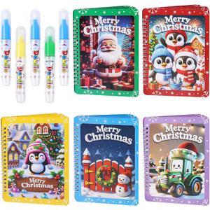 FINGOOO Xmas Water Coloring Books, 5 Pack Watercolor Painting Craft Kits for Kids Drawing Activities Toys Gifts Christmas Stocking Stuffers