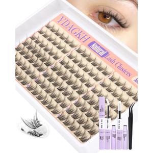 8-10MM Short Lash Clusters Kit Natural Cluster Eyelash Extensions CC Curly Wispy Lash Extension Kit DIY Ultra-Thin Cotton Band Individual Lashes Kit with Lash Bond and Seal for Clean Beauty/No Makeup