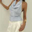 SOLY HUX Women's Striped Deep V Neck Bow Tie Backless Halter Blouse Tops Y2k Sleeveless Shirts (XS)