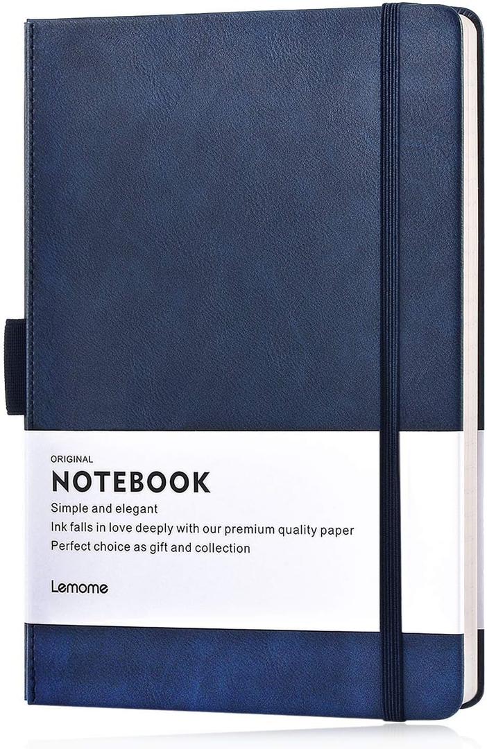 Thick Classic Notebook with Pen Loop - A5 College Ruled Hardcover Writing Notebook with Pocket + Page Dividers Gifts, Banded, Large, 180 Pages, 8.4 x 5.7 in (blue)