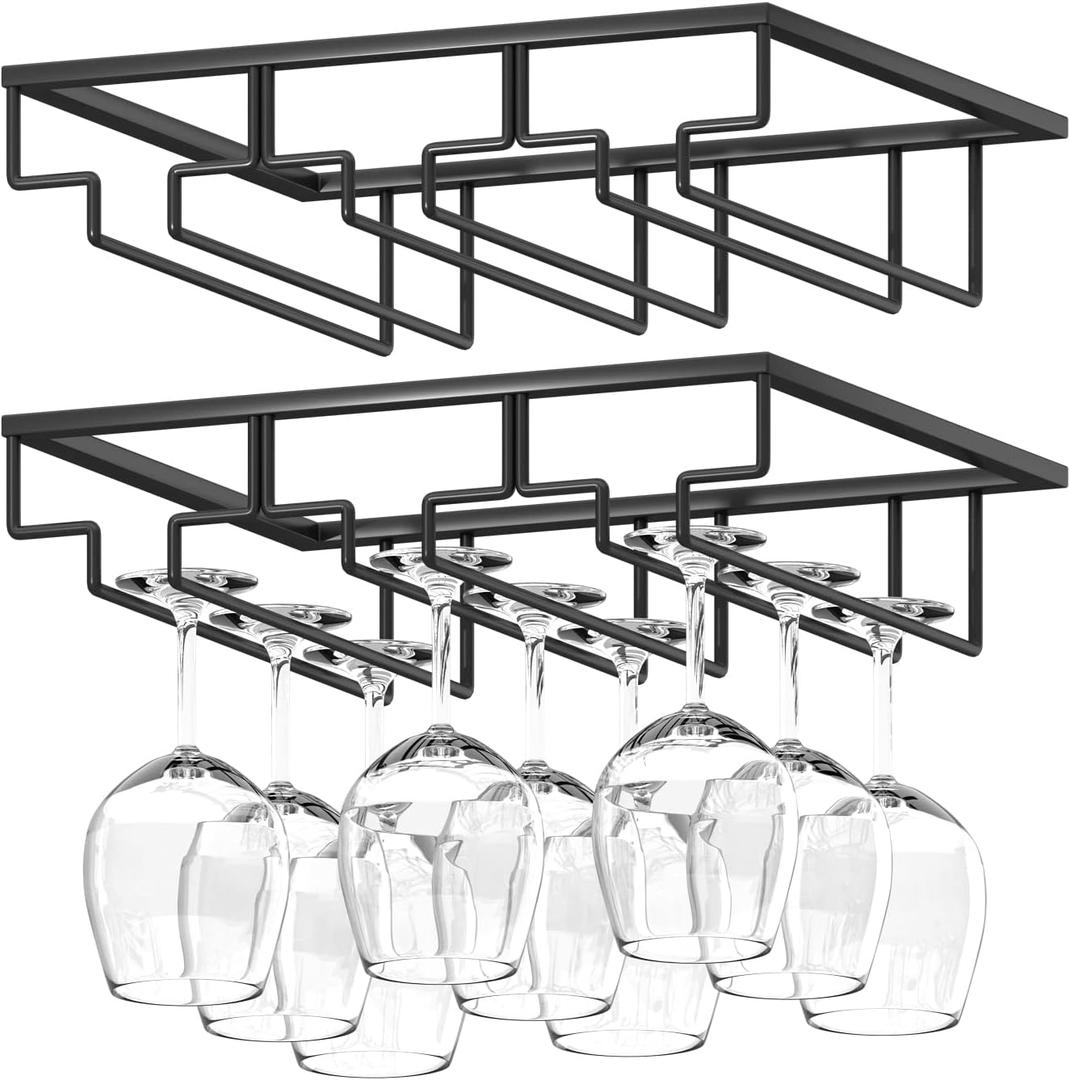 Wine Glass Rack, 2 Pack Under Cabinet Stemware Rack Wine Glass Holder, 3 Rows Black Metal Wine Glass Storage Hanger Under Shelf for Cabinet Kitchen BarWtiujhg Wine Glass Rack, 2 Pack Under Cabinet Stemware Rack Wine Glass Holder, 3 Rows Black Metal Wine Glass Storage Hanger Under Shelf for Cabinet Kitchen Bar