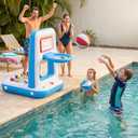 QPAU Pool Basketball Hoop with Built-in Cooler, 42" Poolside & Floating Inflatable Basketball Hoop for Family Pool Party Swimming Pool Games for Kids & Adults, Includes 2 Balls & Pumps