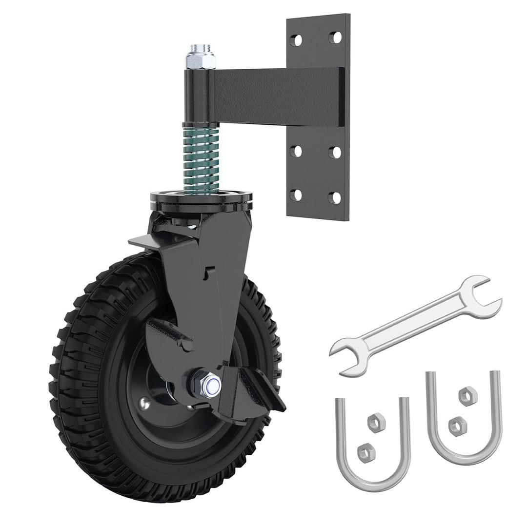 Gate Wheel 8inch with Brake for Metal Tube Gate Wooden Door 600lb Capacity Spring Loaded Wheel Heavy Duty Casters with Screws and Wrenches