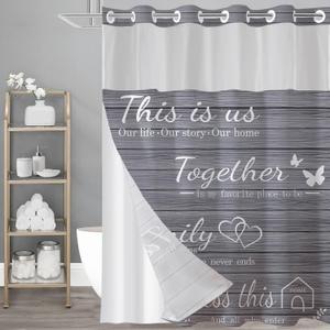 No Hook Grey Family Shower Curtain with Snap-in Polyester Liner Set, Family Shower Curtain for Bathroom, See Through Top Bath Curtain, Waterproof & Machine Washable, 72 x 75 Inch