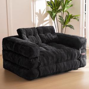 MAXYOYO Folding Sofa Bed, L-Shaped Convertible Sofa Bed with Armrest Foldable Sleeper Couch with Pillow, Portable Fold Out Chair Comfy Floor Couch Lounge for Living Room Bedroom, Black, Double