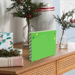 Christmas Box Sign Decorations 5"x5", Green Wooden Box Signs Indoor Square Block Artwork for Home Table Shelf Office Decor Winter Sign Plaque (Green)