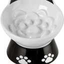 Ceramic Slow Feeder Cat Bowl,Non-Slip Silicone Ring Bottom for Better Feeding,Elevated Dog Slow and Elevated Cat Food Bowl Anti Vomiting for Dry and Wet Food (White)