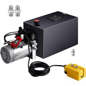 VEVOR 8 Quart Hydraulic Power Unit, Double Acting Dump Trailer Pump, 0.91 GPM Flow Rate, 3200 PSI Max Relief Pressure, DC 12V Hydraulic Pump for Dump Trailer Car Lifting