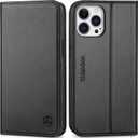 SHIELDON Case for iPhone 13 Pro Max 5G, Genuine Leather Wallet Case Magnetic Folio Shockproof Cover Kickstand RFID Credit Card Holder Compatible with iPhone 13 Pro Max (6.7" 2021 Release) - Black