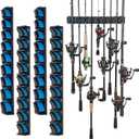 PLUSINNO 4 Pack Vertical Fishing Rod Rack, Wall Mounted Fishing Rod holder, 4 Packs Fishing Pole Holders Hold Up to 36 Rods or Combos, Fishing rod holders for garage, Fishing Gear and Gifts for Men