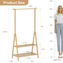 Bamboo Wooden Clothes Rack, Heavy Duty Garment Rack for Hanging Clothes, Freestanding Clothing Rack with 2 Tier Storage Shelves & Side Hooks for Living Room Bedroom Entryway
