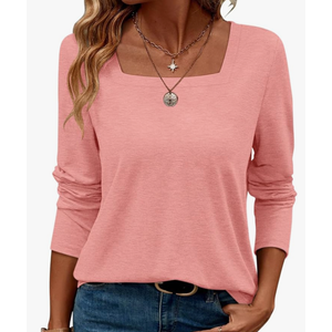 TICTICMIMI Women's Square Neck Long Sleeve Tops Casual T Shirts Loose Fit Lightweight Tunic Blouse Shirts Size XXL
