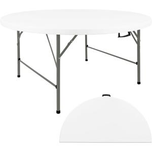 HAISIWLKJ 5FT Round Folding Table White Fold-in-Half with Carrying Handle Portable Plastic Table for Outdoor or Indoor Dining,Wedding, Camping,Party Table