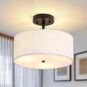 3-Light Semi Flush Mount Ceiling Light Modern Black Drum Light Fixtures with White Fabric Cover Shade Round Chandelier for Bedroom Living Room Kitchen and Hallway