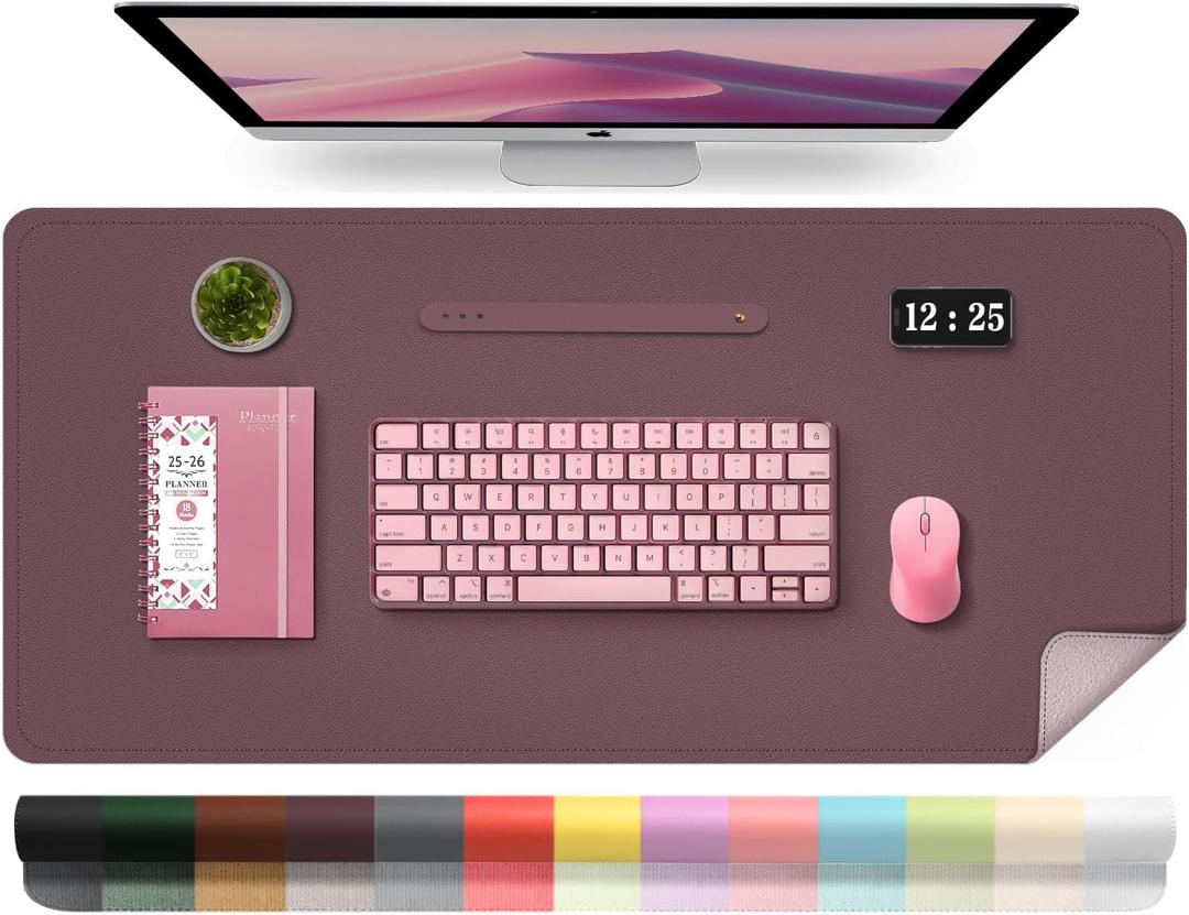 Leather Desk Pad Protector, Desk Mat, Large Mouse Pad, Non-Slip Desk Blotter, Office Laptop Desk Pad, PU Leather Desk Writing Pad for Office and Home (Dark Purple, 31.5" x 15.7")